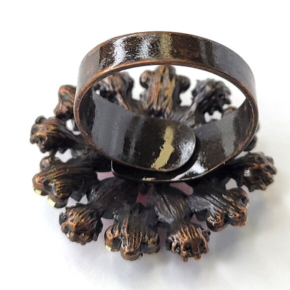 Amber Rhinestone Flower Ring Red Crystal Floral Ring, Adjustable Flower Ring - Picture 10 of 12